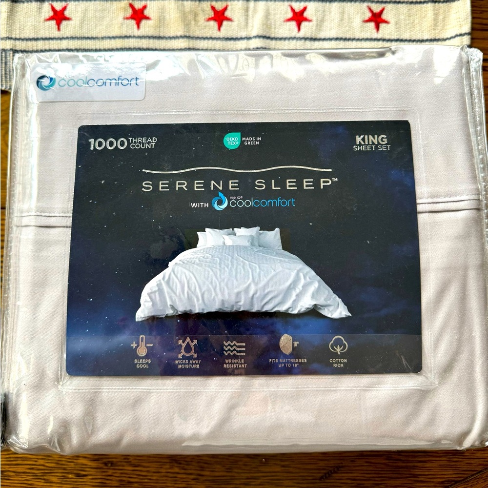 Brand new- still original packaging. King size 4 piece sheet set. Light gray.